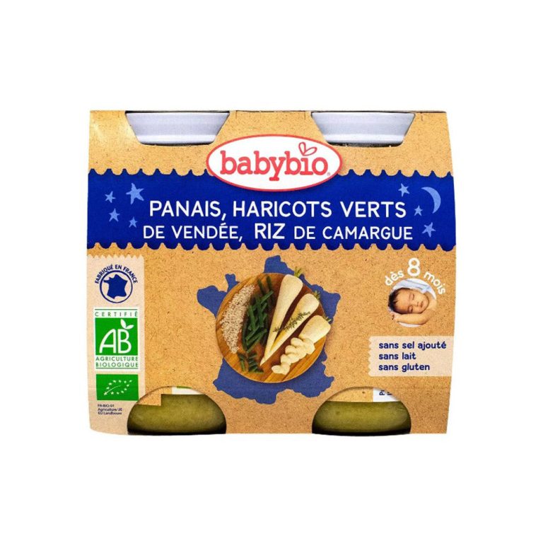 BABYBIO Bol Bonne Nuit Panais Haricots Verts Riz Bio 2x200g Repas Bébé Dès 8 Mois Légumes Biologiques