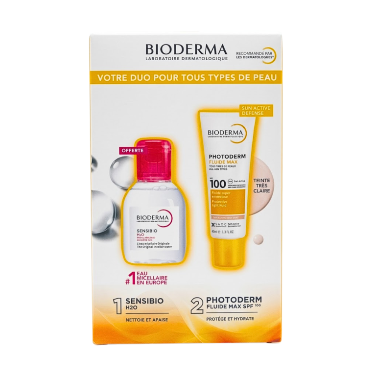 BIODERMA PHOTODERM FLUIDE MAX TRÈS CLAIRE SPF100 40ML + SENSIBIO H2O 100ML - Pack Protection Extrême