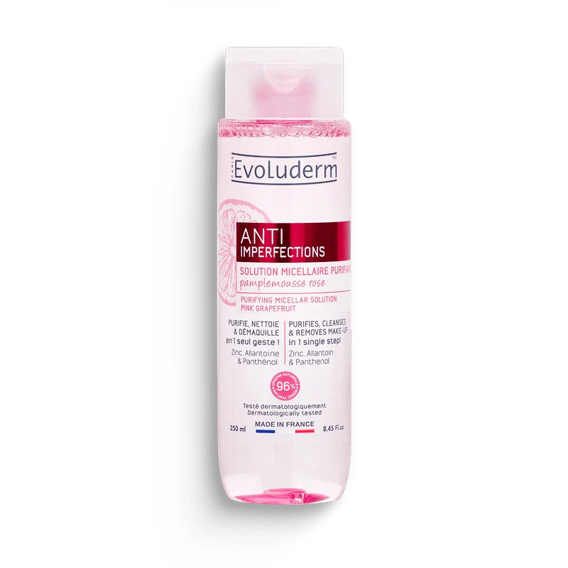 SOLUTION-MICELLAIRE-ANTI-IMPERFECTIONS-250ML-800x800_1_1024x1024-nova-para-pharmacie-maroc-prix-livraison EVOLUDERM Gel Nettoyant Purifiant Anti-Imperfection 250ml Peaux Grasses – Image 1