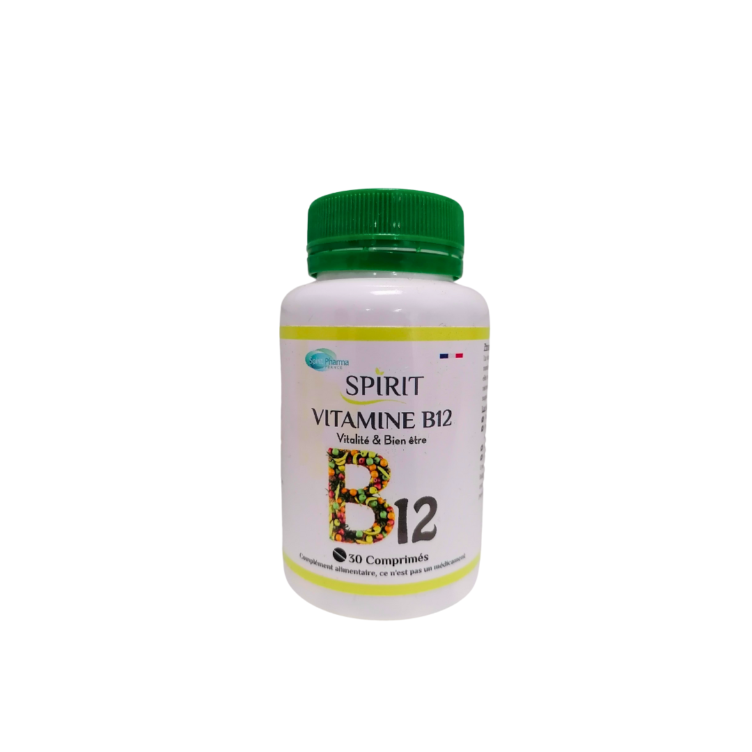 Spirit-vitamine-B12-30comp-nova-para-pharmacie-maroc-prix-livraison SPIRIT Vitamine B12 30 Comprimés Énergie Vitalité Système Nerveux – Image 1