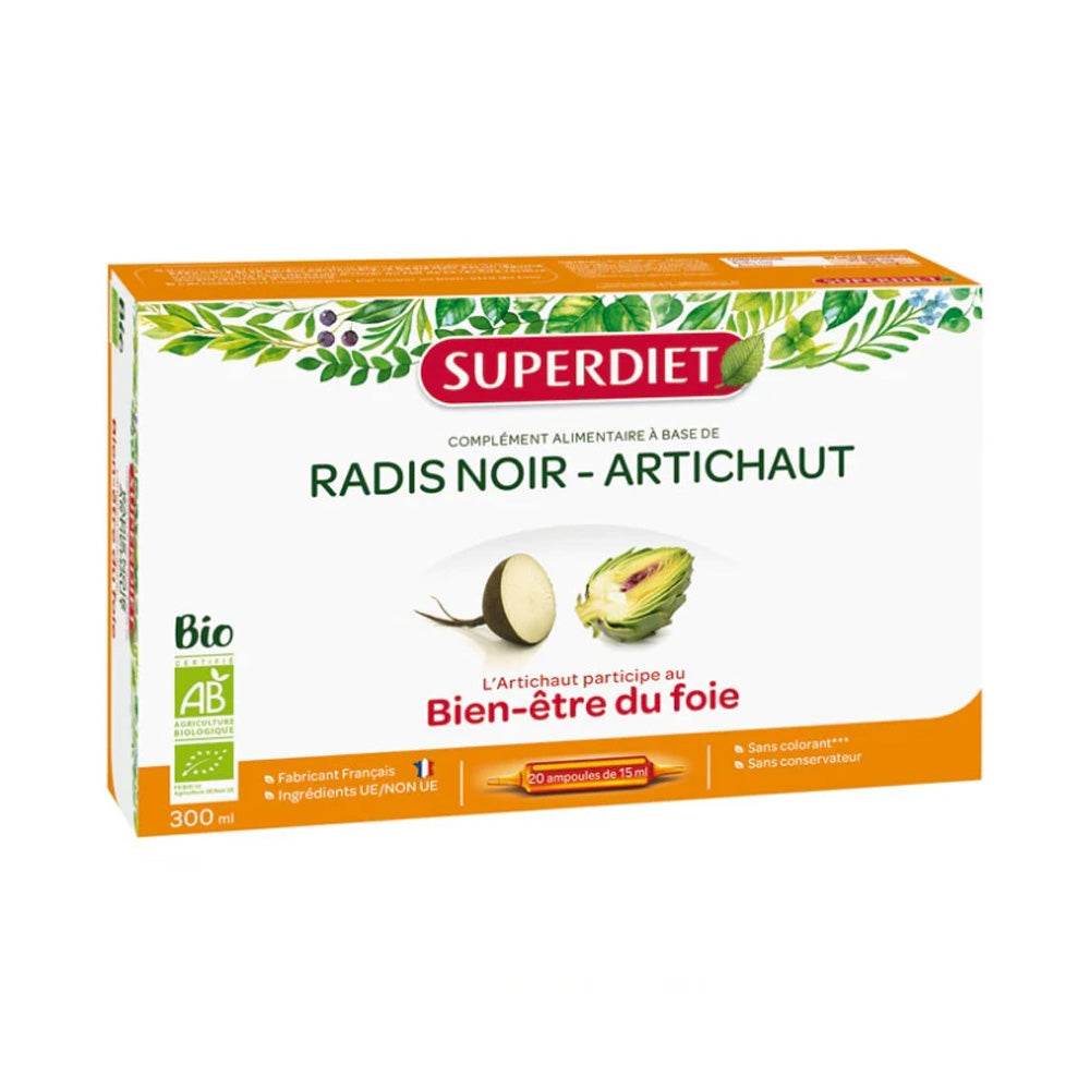Super-Diet-Radis-Noir-Artichaut-Bio-20-Ampoules-15-ml-nova-parapharmacie-casablanca Super Diet Radis Noir Artichaut Bio 20 Ampoules*15 ml – Image 1