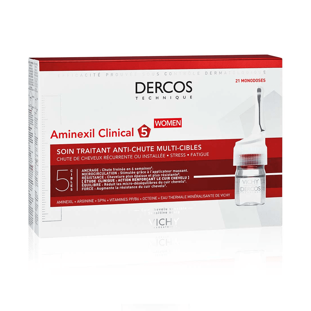Vichy-Dercos-Technique-Aminexil-Clinical-5-Femme-21-Ampoules-nova-parapharmacie-maroc Vichy Dercos Technique Aminexil Clinical 5 Femme 21 Ampoules – Image 1