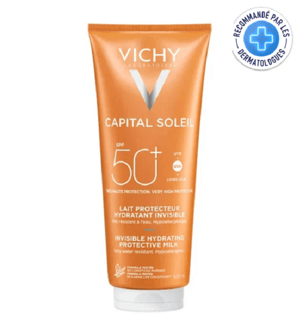 Vichy-capital-soleil-lait-300ml-Nova-para-prix-Maroc VICHY Capital Soleil SPF50+ Lait Protecteur Hydratant Invisible 300ml – Image 1
