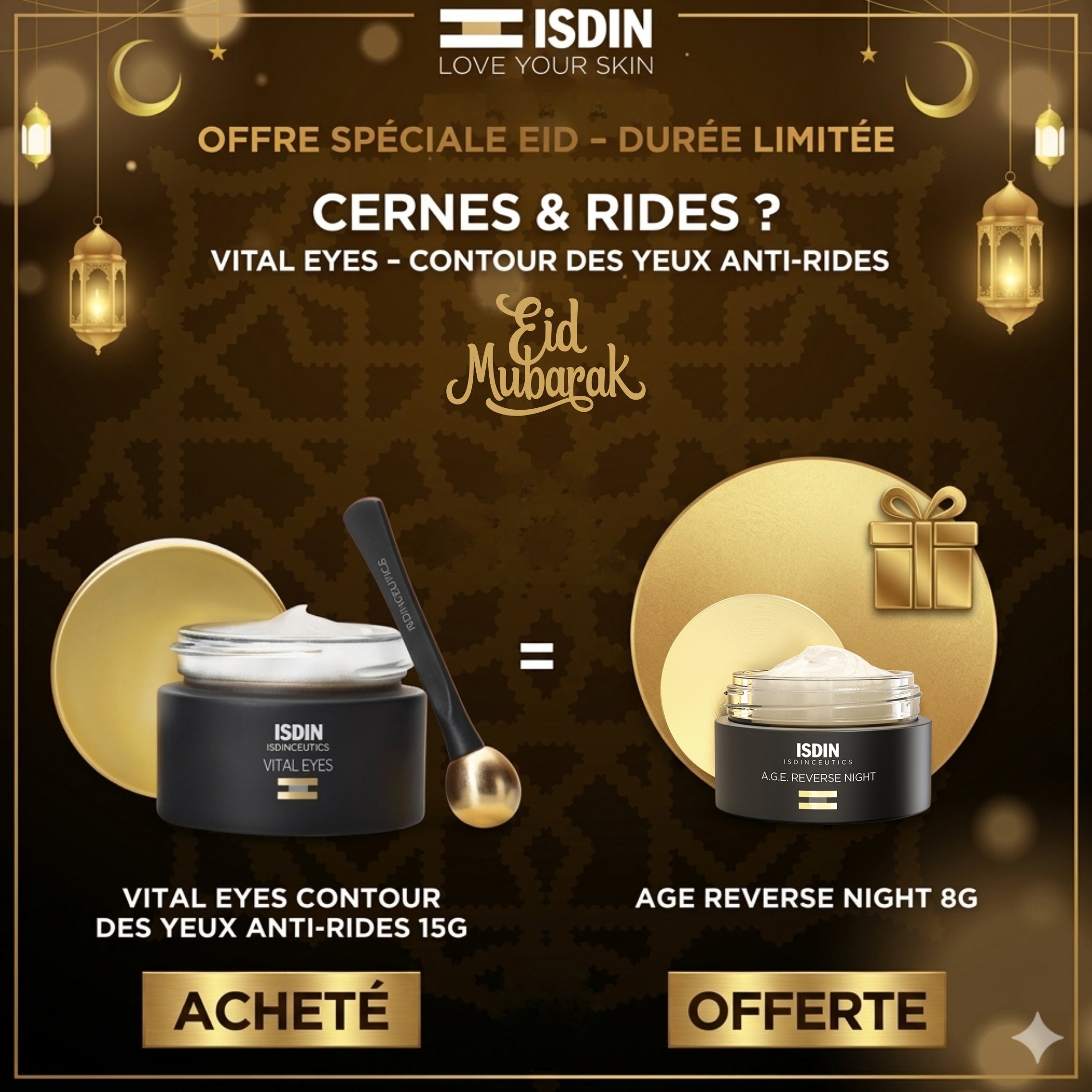 Vital_Eyes-nova-para-pharmacie-maroc-prix-livraison-2 ISDIN Vital Eyes Cream 15g Crème Contour Yeux Réparatrice Mélatonine Anti-Fatigue Regard Reposé Lumineux + Age Reverse Night 8g – Image 1