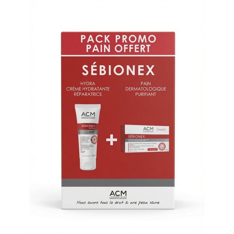 acm-sebionex-hydra-creme-reparatrice-40ml-achete-sebionex-pain-offert-nova-para-pharmacie-maroc-prix-livraison ACM Sébionex Hydra Crème Réparatrice + Pain Dermato Purifiant Duo Pack Acné – Image 1