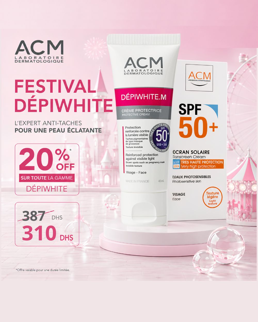 acm_depi_m_1000_1250-nova-para-pharmacie-maroc-prix-livraison ACM Dépiwhite M Écran SPF50 40ml Protection Anti-Taches Lumière Visible + Écran Solaire SPF50+ – Image 1