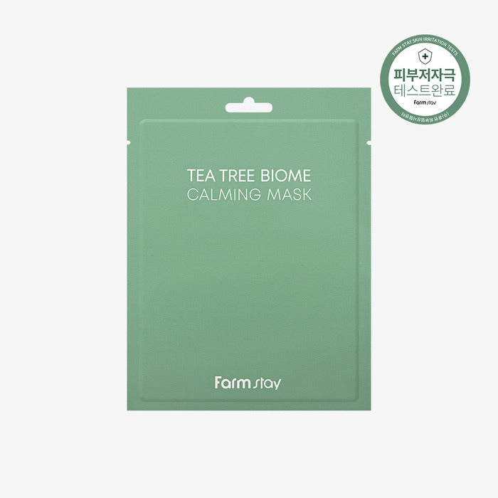 ad2e2ba79491e18a72d519bb17673c0a-nova-para-pharmacie-maroc-prix-livraison-1 FARMSTAY Tea Tree Biome Calming Mask 25ml x 10 Feuilles Masques Tissu Apaisants – Image 1