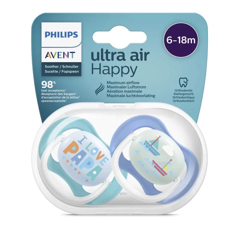 Avent Lot de 2 Sucettes Orthodontiques Ultra Air Happy 6-18m Garçon