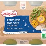 BABYBIO Bol Bonne Nuit Petits Pois Maïs Riz Bio 2x200g Repas Bébé Dès 8 Mois Légumes Biologiques
