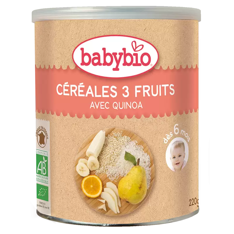 babybio-cereales-3-fruits-220g-des-8-mois-nova-para-prix-maroc-livraison BABYBIO Céréales 3 Fruits Bio 220g Céréales Infantiles Dès 6 Mois Saveur Fruits Naturelle – Image 1