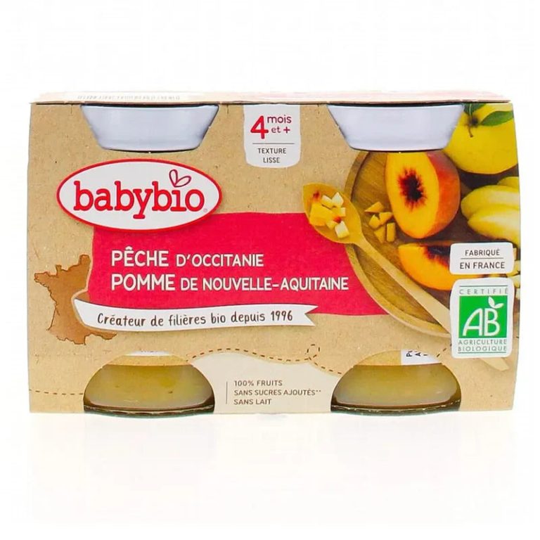 BABYBIO Petit Pot Pêche Bio 2x130g Compote Fruits Bébé Dès 4 Mois Fruits Biologiques Sans Sucres Ajoutés - photo 2