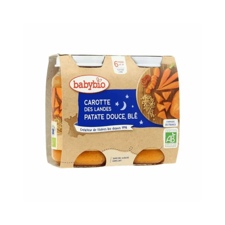 BABYBIO Bonne Nuit Carotte Patate Douce et Blé 2x200g Bio Plat Bébé Dès 6 Mois Alimentation Infantile - photo 2