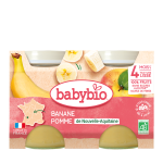 BABYBIO Petit Pot Pomme Banane Bio 2x130g Compote Fruits Bébé Dès 4 Mois Fruits Biologiques Sans Sucres Ajoutés