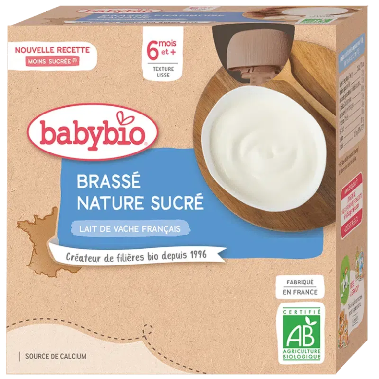 BABYBIO Gourde Brassé Lait de Vache Nature 4x85g Bio Yaourt Bébé Dès 6 Mois Alimentation Infantile - photo 2