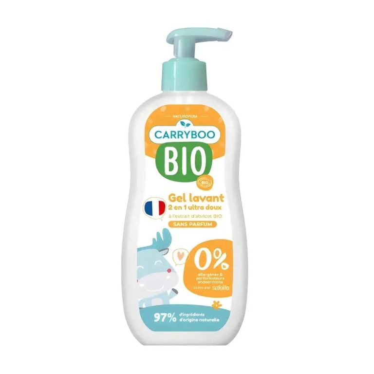 CARRYBOO Gel Lavant 2en1 Ultra Doux Abricot 500ml Bain Douche Bébé Cheveux Corps