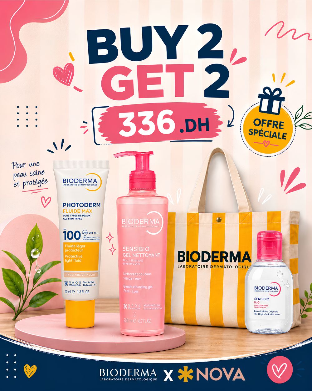 biodermapromo-nova-para-pharmacie-maroc-prix-livraison-1 BIODERMA Photoderm Fluid MAX SPF100 Teinté + Sensibio Gel 200ml + Sensibio H2O 100ml + Tote Bag – Image 1