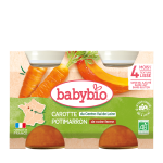 BABYBIO Pot Carotte Potimarron Bio 2x130g Purée Bébé Dès 4 Mois Légumes Biologiques Sans Sel Ajouté