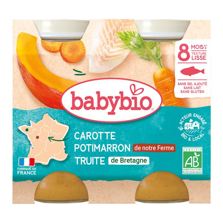 BABYBIO Pot Carotte Potimarron Truite 2x200g Bio Plat Bébé Dès 8 Mois Alimentation Infantile - photo 2