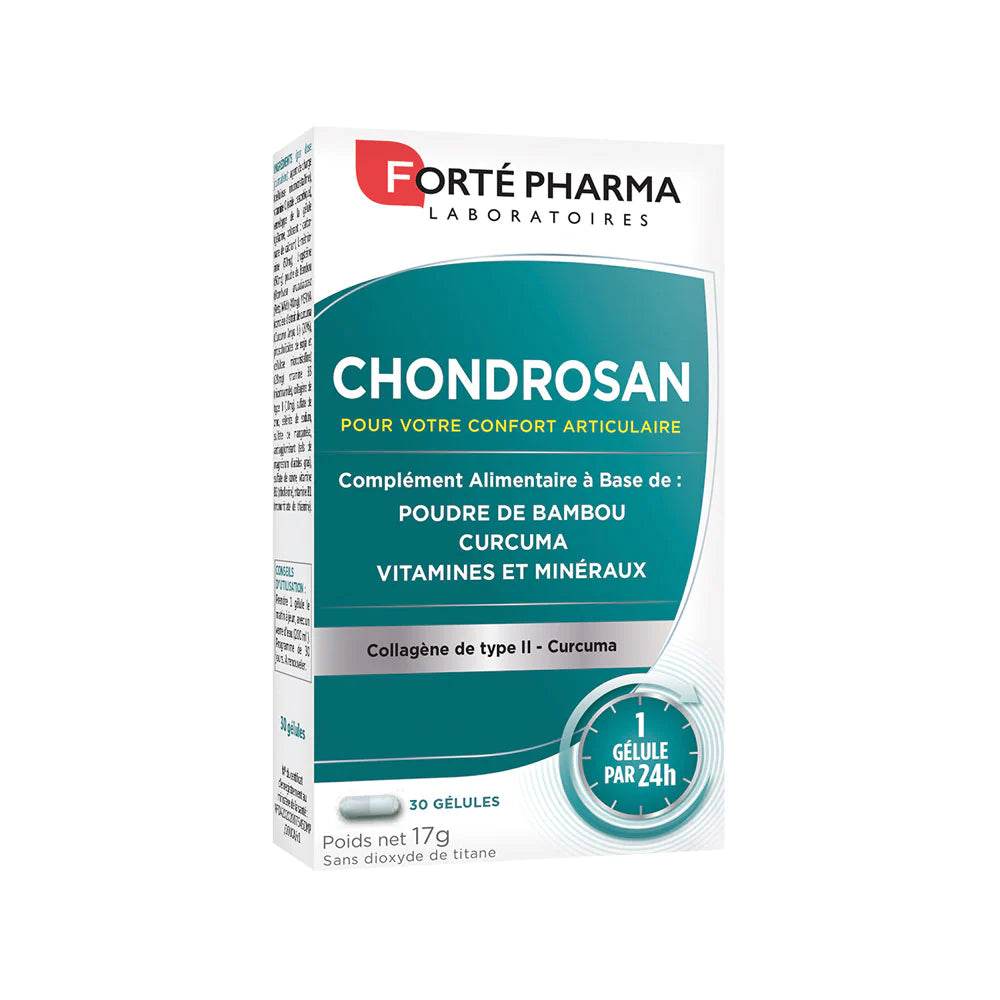 chondrosan-forte-pharma-nova-para-pharmacie-maroc-prix-livraison-1 FORTÉ PHARMA Chondrosan Articulations 30 Gélules Glucosamine Chondroïtine MSM Confort Mobilité Souplesse Articulaire – Image 1