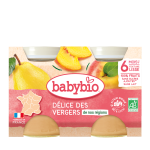 BABYBIO Petit Pot Délice des Vergers Bio 2x130g Compote Fruits Bébé Dès 4 Mois Fruits Biologiques