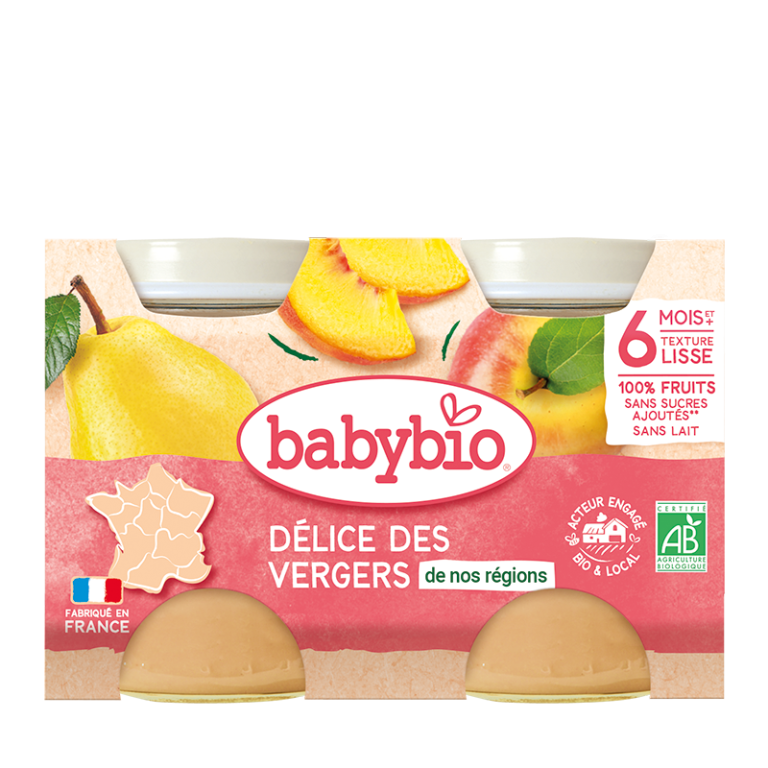 BABYBIO Petit Pot Délice des Vergers Bio 2x130g Compote Fruits Bébé Dès 4 Mois Fruits Biologiques - photo 2