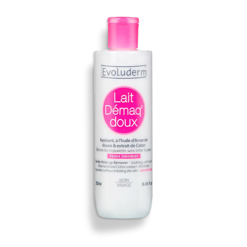demaquillants-visage-lait-demaq-doux-apaisant-1_1024x1024-nova-para-pharmacie-maroc-prix-livraison EVOLUDERM Lait Démaquillant Doux 250ml Démaquillant Visage Yeux Hydratant Tous Types Peaux – Image 1