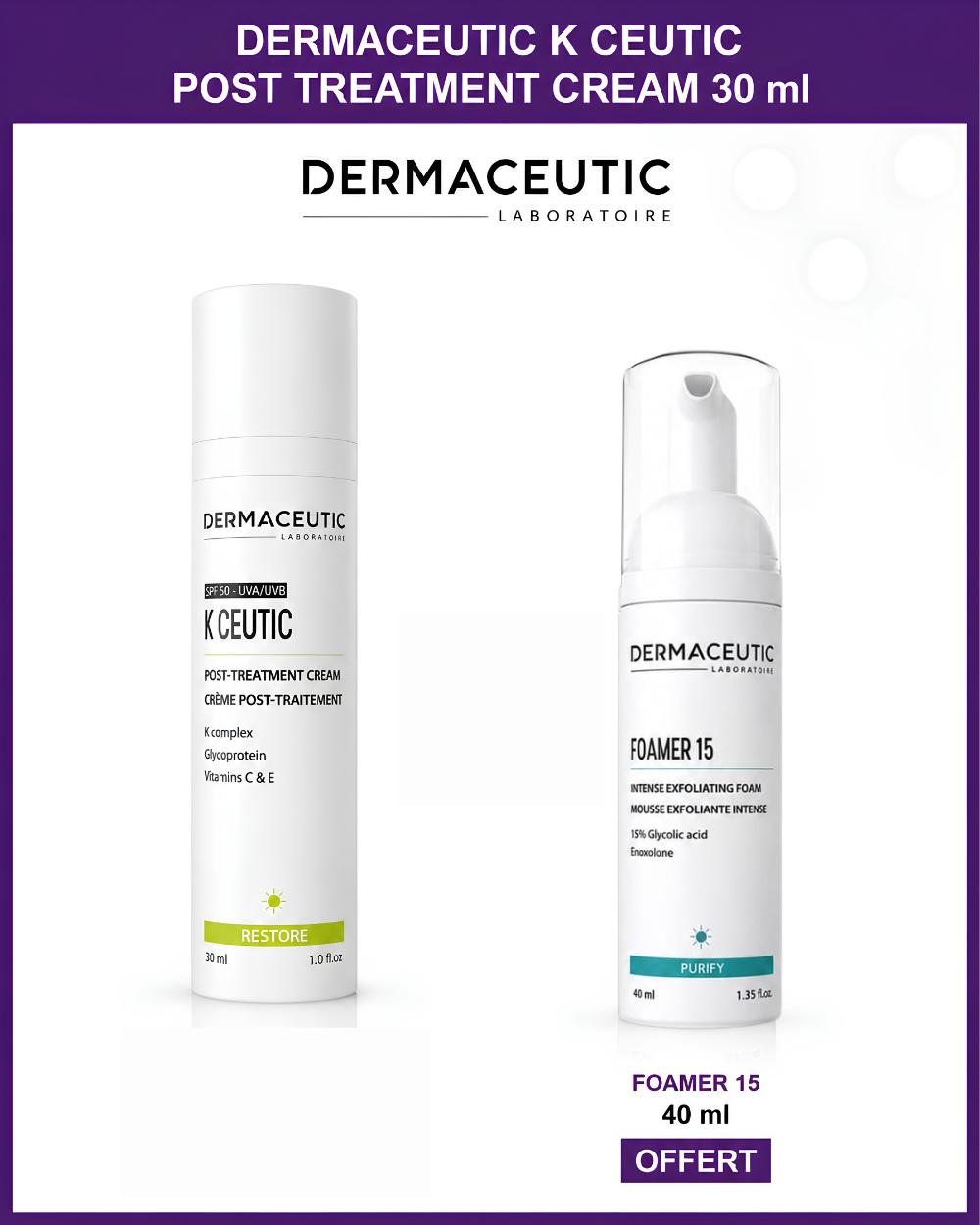 dermaceutic_k_ceutic DERMACEUTIC K Ceutic 30ml Crème Post-Traitement Réparatrice Apaisante Peaux Sensibles + Foamer 15 40 ml – Image 1