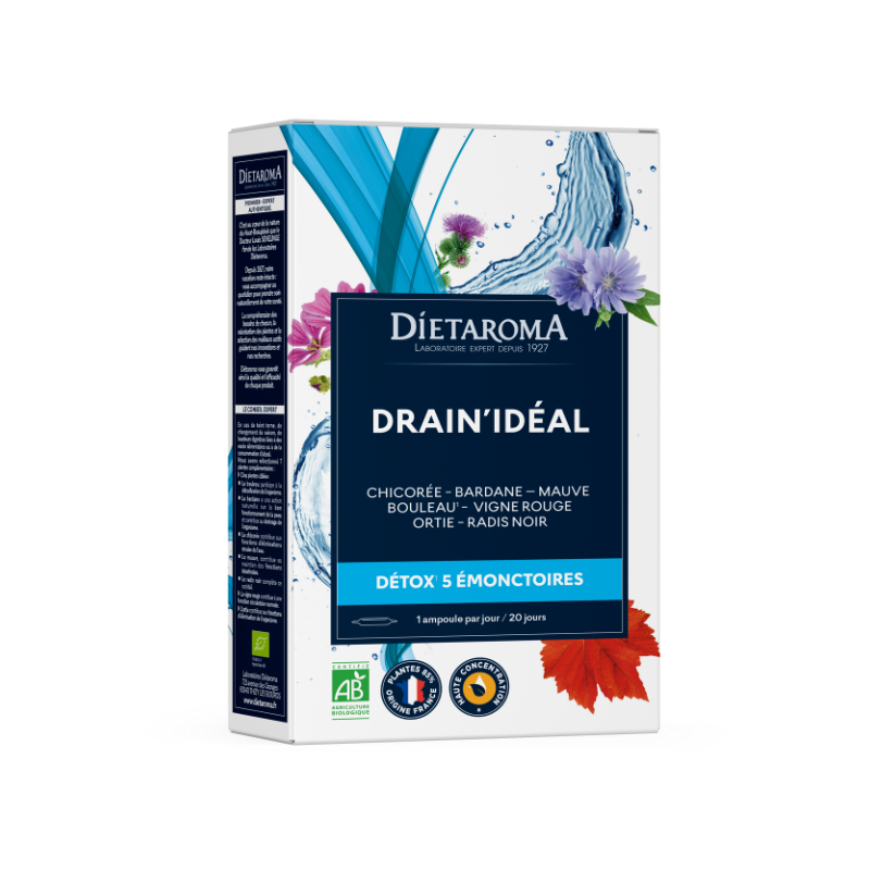 drain-ideal-nova-para-pharmacie-maroc-prix-livraison Dietaroma Drain Idéal Détox Bio 20 Ampoules 5 Émonctoires Drainage Purification - photo 2