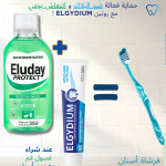 Eluday Bain de Bouche Protect 500ml + Dentifrice Anti-plaque Protection Gencives Haleine Fraîche + Brosse à Dents