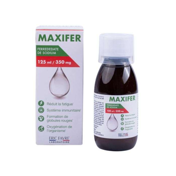 eric-favre-maxifer-ferrededate-de-sodium-350-mg-125-ml-nova-para-pharmacie-maroc-prix-livraison-1 ERIC FAVRE Maxifer 125ml Complément Alimentaire Fer Vitamine C Énergie Anti-Fatigue – Image 1