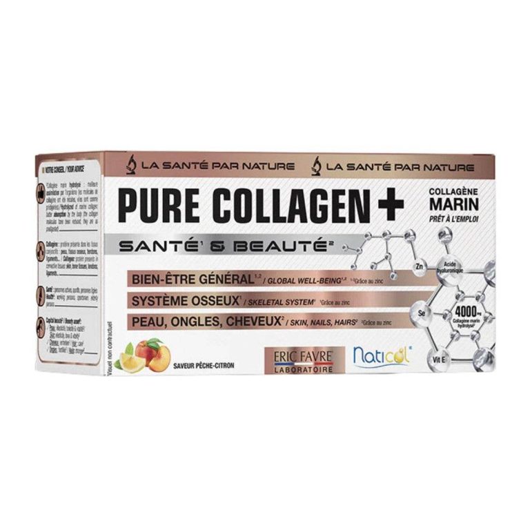 ERIC FAVRE Pure Collagen + 210g Saveur Pêche Citron Collagène Marin Hydrolysé Acide Hyaluronique Beauté Peau Cheveux Ongles