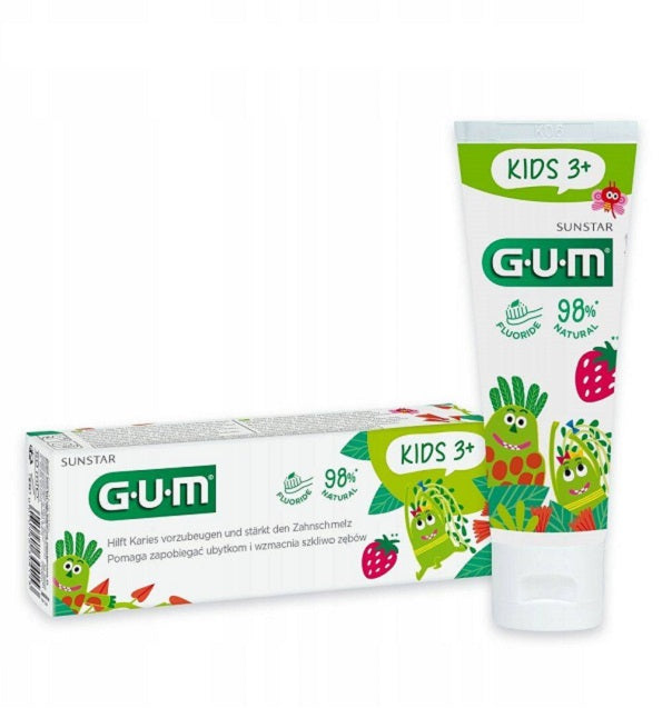 gum-dentifrice-kids-3ans-nova-para-pharmacie-maroc-prix-livraison-1 GUM Dentifrice Kids 3ans+ 50ml Gel Fraise 500ppm Fluor Isomalt 98% Naturel Protection Caries Émail Dents Lait Reminéralisation – Image 1