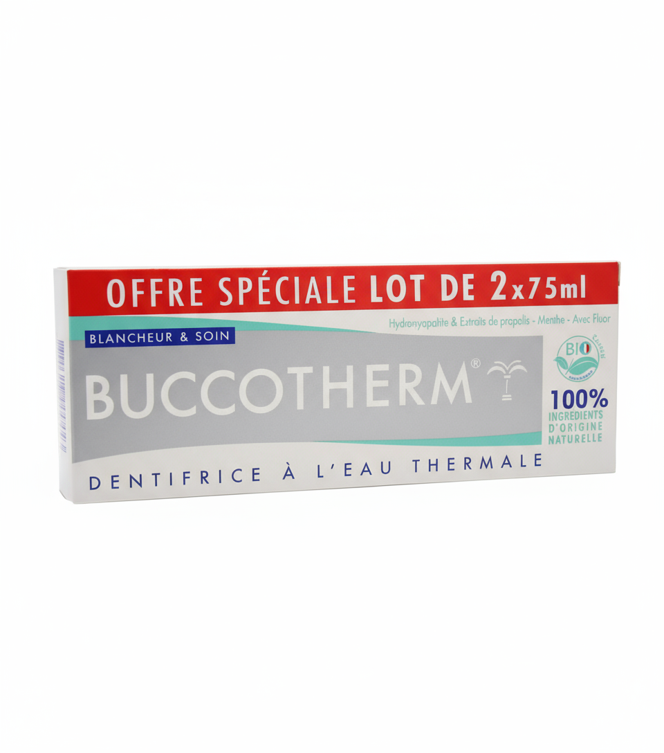 image-am-lior-e-buccotherm-blancheur-soin BUCCOTHERM Dentifrice Blancheur Et Soin 75ml x2 Pack Duo Dents Blanches Sensibles – Image 1