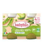 BABYBIO Pot Légumes Verts Bio 2x130g Purée Bébé Dès 4 Mois Légumes Biologiques Sans Sel Ajouté