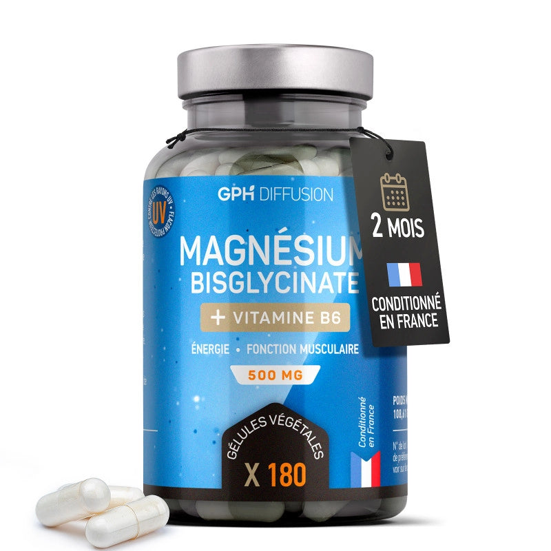 magnesium-bisglycinate-vitamine-b6-500-mg-nova-para-pharmacie-maroc-prix-livraison-2 GPH Magnésium Bisglycinate + Vitamine B6 500mg 180 Gélules Complément Alimentaire Anti-Fatigue – Image 1
