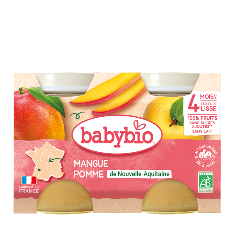 BABYBIO Petit Pot Mangue Pomme 2x130g Bio Fruits Bébé Dès 6 Mois Alimentation Infantile