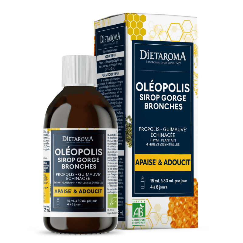 oleopolis-sirop-gorge-nova-para-pharmacie-maroc-prix-livraison Dietaroma Oleopolis Sirop Gorge Propolis Miel Thym Eucalyptus Apaisant 125ml – Image 1
