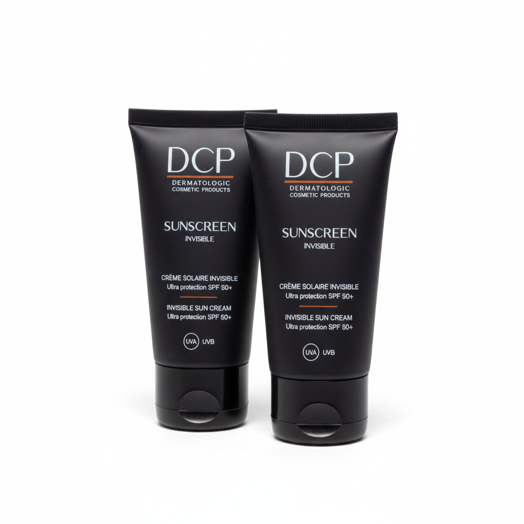 pack-lot-x2-dcp-sunscreen-cr-me-invisible-spf50 DCP Sunscreen Crème Invisible SPF50+ 50ml Pack x2 Protection Solaire Maximale UVA/UVB Anti-Âge Hydratante Toucher Sec – Image 1