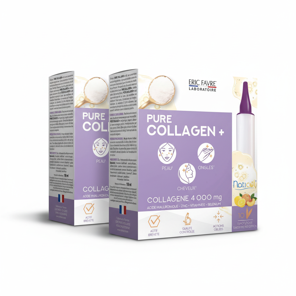 pack-lot-x2-eric-favre-pure-collagen-10-shots ERIC FAVRE Pack Lot x2 Pure Collagen 10x15ml Pêche Citron Collagène Marin Anti-Âge Peau Articulations – Image 1