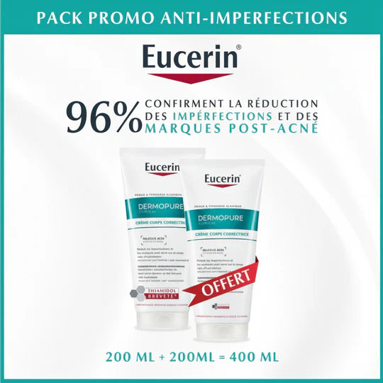 pack-promo-eucerin-dermopure-anti-imperfection-global-para-pharmacie-maroc-prix-livraison EUCERIN Dermopure Crème Corps Triple Action 200ml Acné Corporelle 1 1 Exfolie Hydrate – Image 1