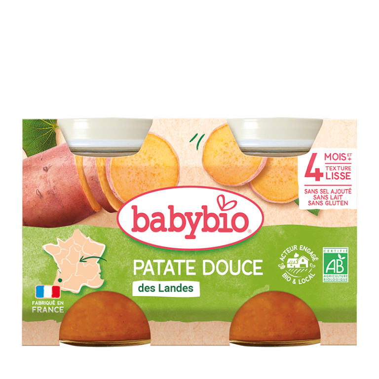 BABYBIO Pot Patate Douce Bio 2x130g Purée Bébé Dès 4 Mois Légumes Biologiques Sans Sel Ajouté
