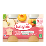BABYBIO Petit Pot Pomme Abricot Céréales 2x130g Bio Fruits Bébé Dès 6 Mois Alimentation Infantile