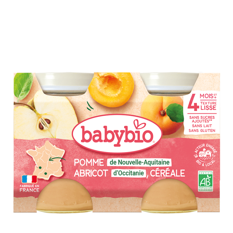 BABYBIO Petit Pot Pomme Abricot Céréales 2x130g Bio Fruits Bébé Dès 6 Mois Alimentation Infantile - photo 2
