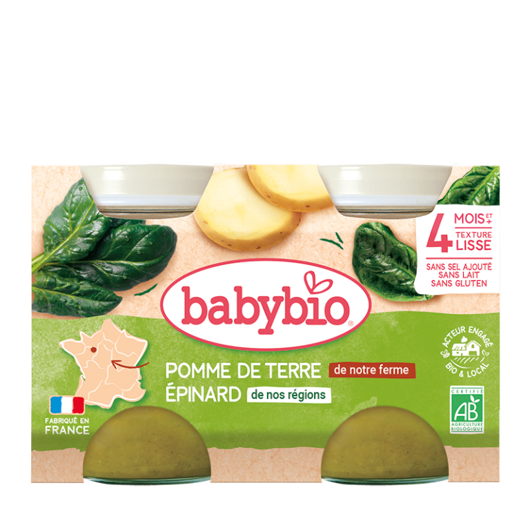 BABYBIO Pot Pomme de Terre Épinard Bio 2x130g Purée Bébé Dès 4 Mois Légumes Biologiques Sans Sel Ajouté - photo 2