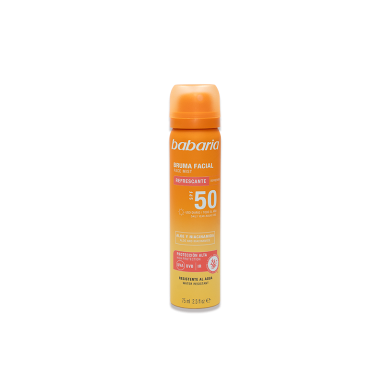 BABARIA Spray Visage Protecteur Mist SPF50+ 75ml Protection Solaire Très Haute Hydratation