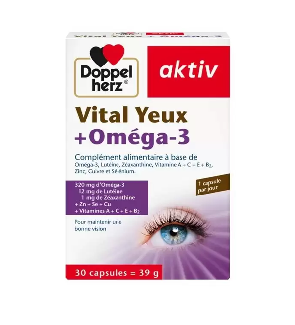 vihsdjk DOPPEL HERZ AKTIV VITAL YEUX + OMEGA3 30 CAPSULES – Image 1